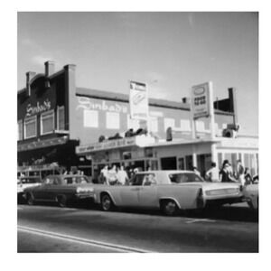 Vtg 1970s Black & White Sinbad's Restaurant California Classic Cars Photo Art